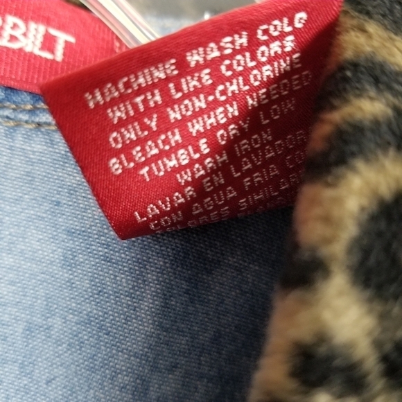 Vintage Denim Faux Fur Collar Cheetah Shirt Jacket Womens Medium Chambray Zipper - Picture 4 of 12